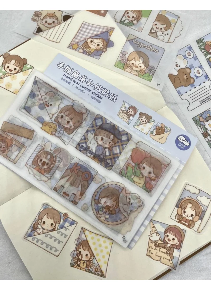 Kağıt Gemi Dükkan Paper Ship Shop Cute Girl and Her Cute Friends 14 Sheets Pack Sticker/Decal/Bullet Journal/Notebook Decoration