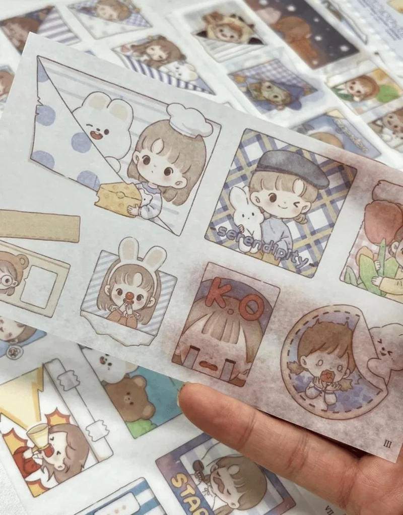 Kağıt Gemi Dükkan Paper Ship Shop Cute Girl and Her Cute Friends 14 Sheets Pack Sticker/Decal/Bullet Journal/Notebook Decoration