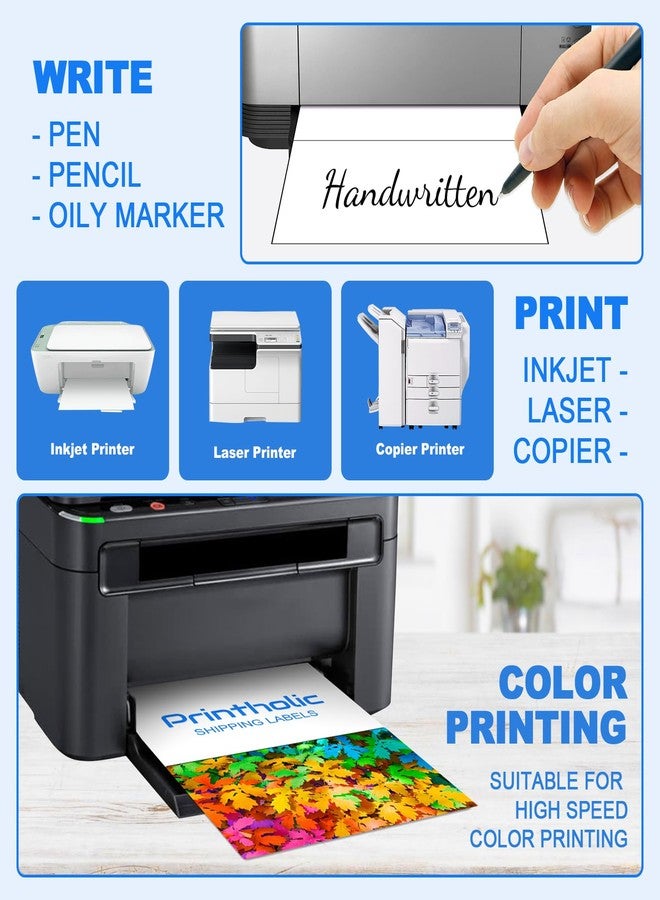 Printholic 200 Half Sheet Self Adhesive Shipping Labels 8.5" x 5.5" Compatible with for Laser & Inkjet Printers - 100 Sheets, 2 Labels Per Page - Image 3