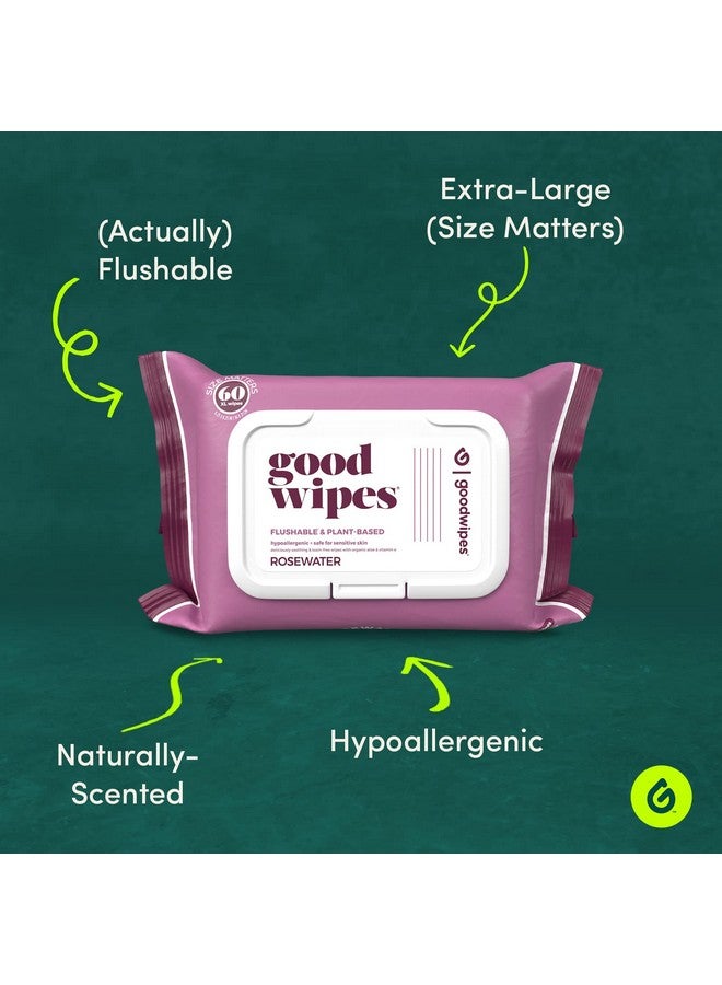 Goodwipes Flushable Wipes - Made with Vitamin E & Aloe - Soft, Individually Wrapped Butt & Feminine Cloths for On-the-Go & Travel Use - Largest Adult Toilet Towelettes - Rosewater, 1 pack, 32 count - Image 2
