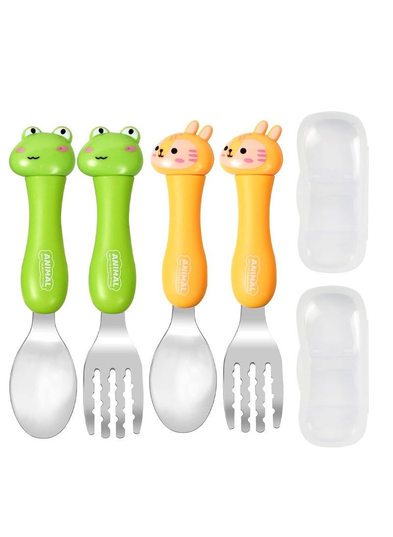 SYOSI 2 Toddler Fork and Spoon Sets Baby Toddler Utensils Spoons Forks Tableware Set Stainless Steel Baby Cutlery Weaning Spoons with Travel Case for Kids - Image 1