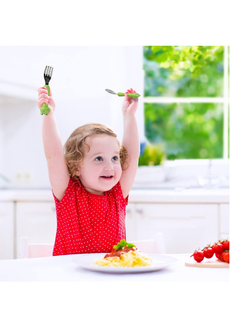 SYOSI 2 Toddler Fork and Spoon Sets Baby Toddler Utensils Spoons Forks Tableware Set Stainless Steel Baby Cutlery Weaning Spoons with Travel Case for Kids - Image 3
