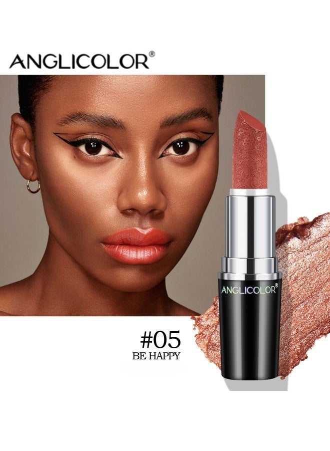 Anglicolor Metallic Shine Lipstick for Women, High Impact Lipcolor, Silky Smooth and Moisturizing, Non-Sticky, Long Lasting and Smudge Proof, Full Coverage Lip MakeUp (#05 BE HAPPY) - Image 1