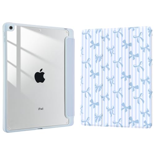 Joyland Striped Bow Pattern for iPad 10th Generation Case 10.9 inch 2022/(A16) 11th Gen 11 Inch 2025,Built-in Pencil Holder with Shockproof Cover Clear Transparent Back Shell Auto Wake/Sleep,Blue - Image 1