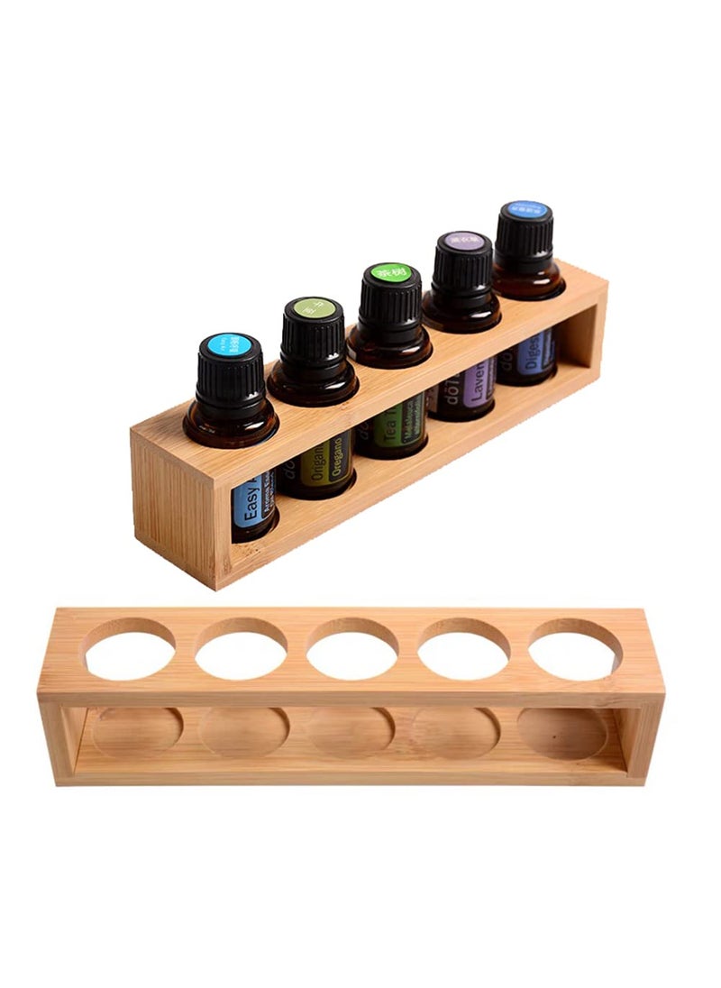Sohynca Sohynca Natural Bamboo Essential Oils Storage Rack fits 15ml Bottles 1 Tier Tabletop Display Stand for Aromatherapy Bottles Storage Shelf fits 15ml 10ml 5ml Bottles 5 Slots  2pcs 