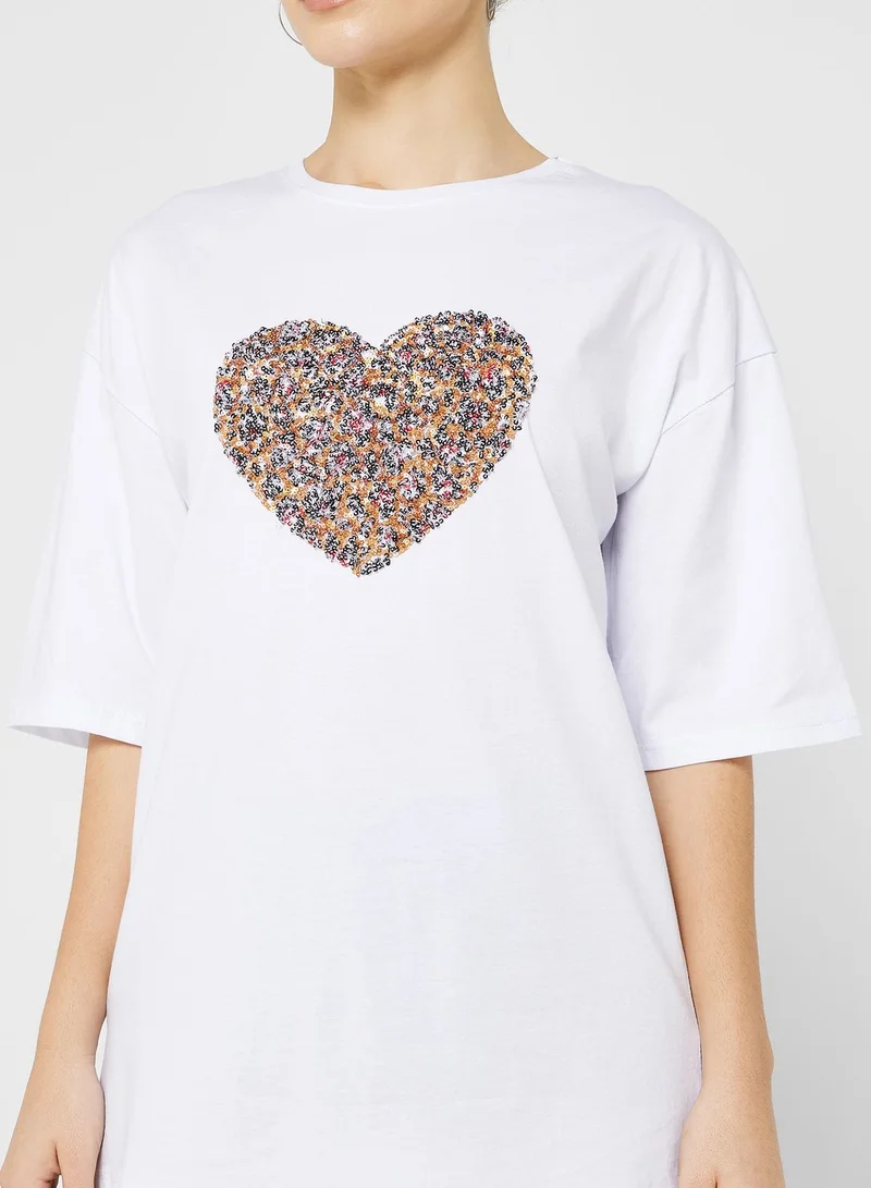Ginger Embellished Heart Motif Detail T-Shirt