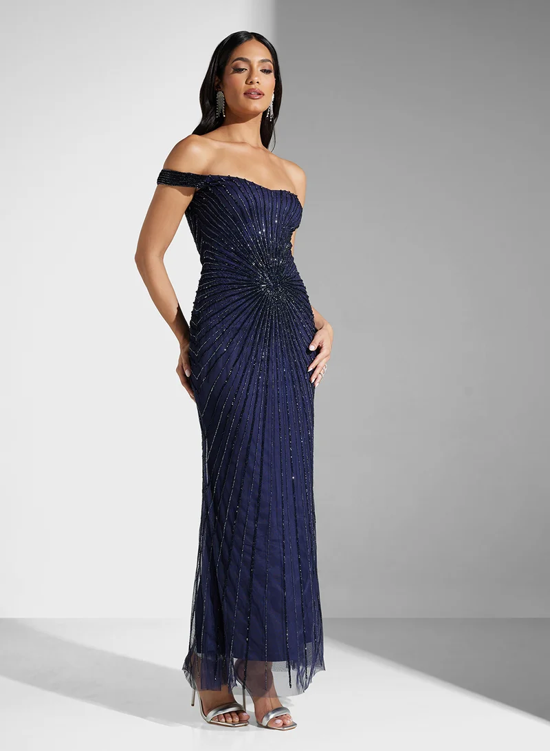 نمشي x Beaded Off-Shoulder Dress