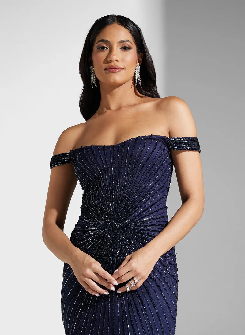 نمشي x Beaded Off-Shoulder Dress