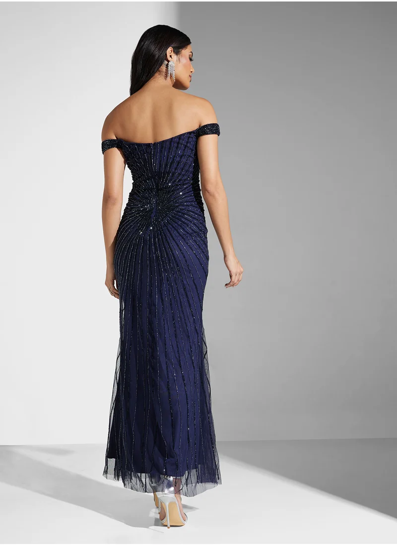 نمشي x Off Shoulder Sequin Embellished Mermaid Dress