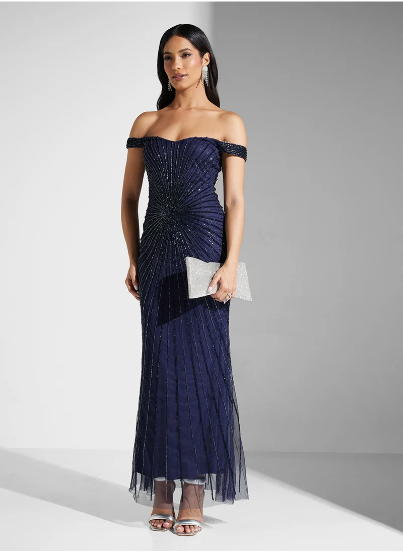 نمشي x Off Shoulder Sequin Embellished Mermaid Dress
