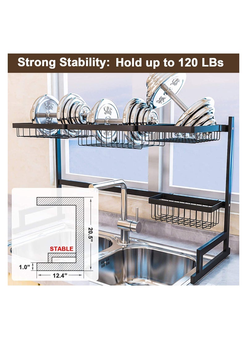 Organized Home - 2 Tier Stainless Steel Length Expandable Kitchen Dish Rack Dish Drying Rack Over Sink Adjustable (85cm-105cm) Large Dish Rack Drainer for Kitchen Organizer Storage Space Saver (Black) - Image 1