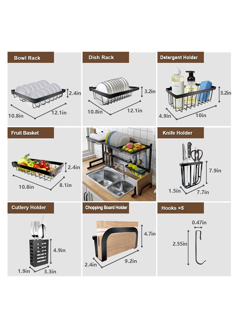 Organized Home 2 Tier Stainless Steel Length Expandable Kitchen Dish Rack Dish Drying Rack Over Sink Adjustable (85cm-105cm) Large Dish Rack Drainer for Kitchen Organizer Storage Space Saver (Black)  - Image 2