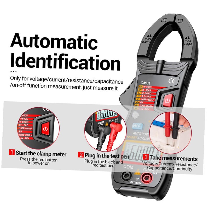 Digital Clamp Meter Auto Ranging NCV Voltage Low Impedance Jaw AC DC Multimeter Tester - Image 5