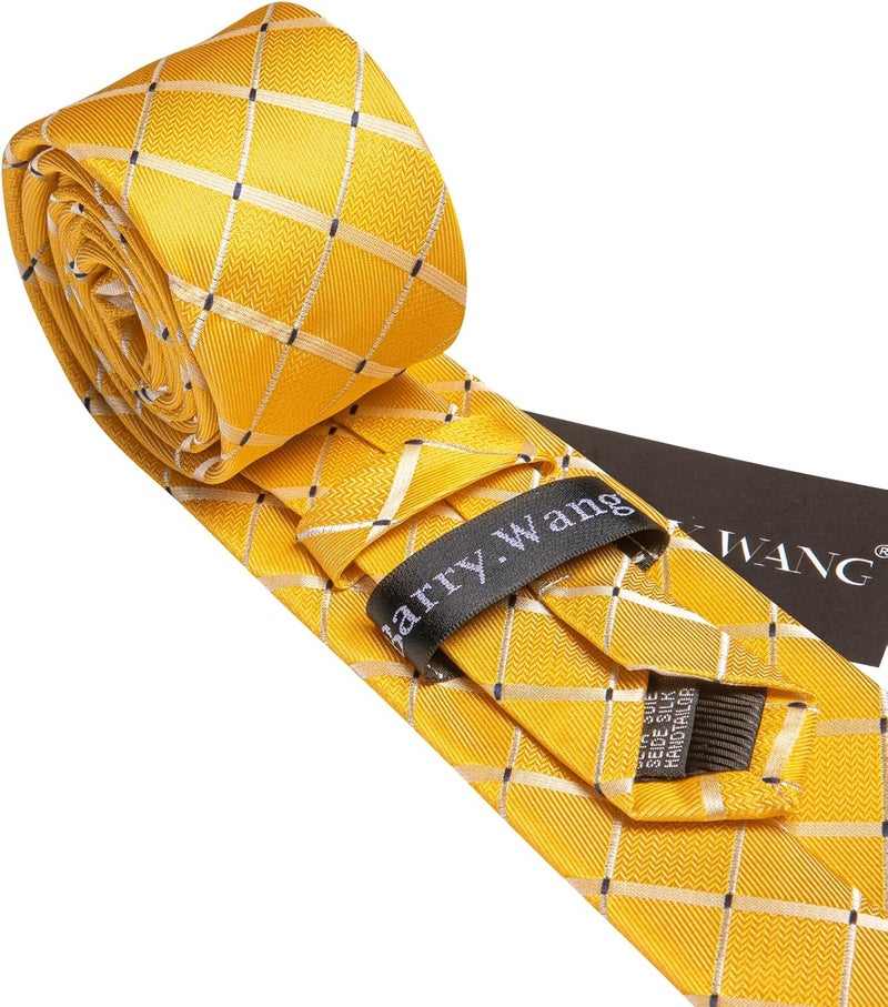 Barry.Wang Store Mens Tie Set Plaid Check Neckties Formal Business Wedding Luxury Pocket Square Cufflinks - Image 4
