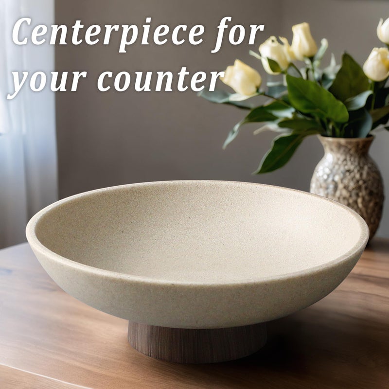 LIN CHUAN Modern Resin Pedestal Bowl â€“ Large Fruit Bowl for Kitchen Counter, Catch All Bowl for Entryway Table, Stylish Key Bowl & Dining Centerpiece, Brown - Image 5