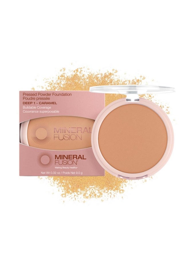 Mineral Fusion Pressed Powder Foundation, Deep 1 Med/Tan Skin W/Golden Undertones, Age Defying Foundation Makeup With Matte Finish, Talc Free Face Powder, Hypoallergenic, Crueltyfree, 0.32 Oz  - Image 1