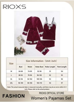 RIOXS Women's Pajamas Set 3 Pieces Velvet Lace Cami Top Button Down Loungewear Pjs Set Cami And Pants Pajama Set With Robe Matching Pajama Set For Ladies  - Image 4