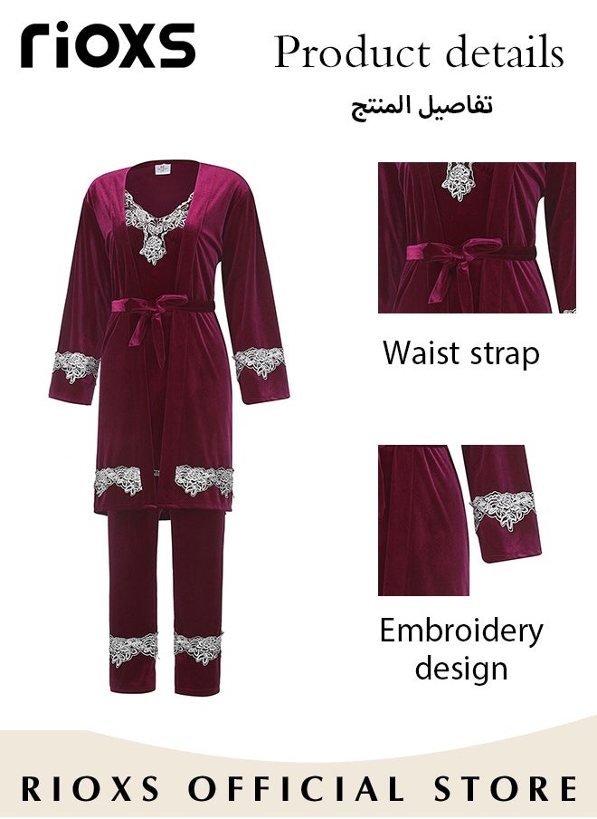 Women's Pajamas Set 3 Pieces Velvet Lace Cami Top Button Down Loungewear Pjs Set Cami And Pants Pajama Set With Robe Matching Pajama Set For Ladies - pzsku/ZF1AA9A9B8EB0FC75A490Z/45/_/1718695084/777fbd93-3b81-49c0-865f-900acdfd62a1