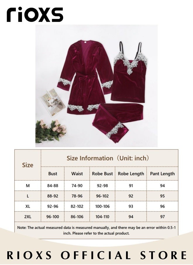 Women's Pajamas Set 3 Pieces Velvet Lace Cami Top Button Down Loungewear Pjs Set Cami And Pants Pajama Set With Robe Matching Pajama Set For Ladies - pzsku/ZF1AA9A9B8EB0FC75A490Z/45/_/1720605864/0a8d73a1-e71b-4be9-9016-42f3b84222af