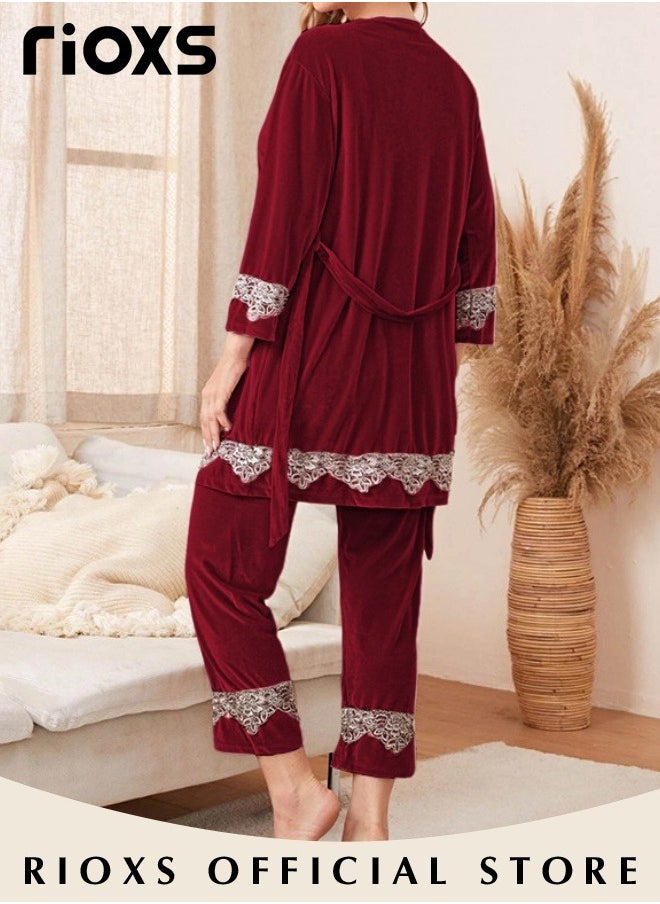 Women's Pajamas Set 3 Pieces Velvet Lace Cami Top Button Down Loungewear Pjs Set Cami And Pants Pajama Set With Robe Matching Pajama Set For Ladies - pzsku/ZF1AA9A9B8EB0FC75A490Z/45/_/1720605892/a676ae2e-86e2-4431-b93e-0b3df33707fa