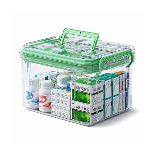 HoopVool® Clear Plastic Medicine Storage Box Organizer, Family Emergency Kit with Removable Pill Case Portable Lockable Container for, Art Craft and Cosmetic Household Organizer (Green, Small) - Image 1