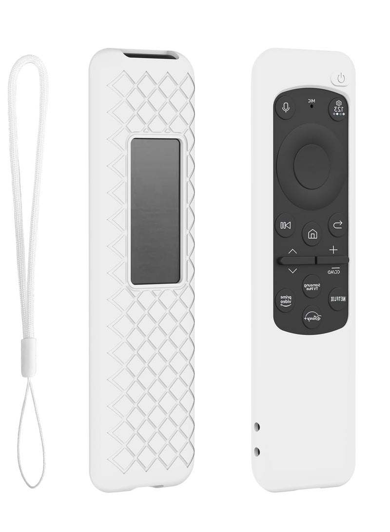 Excefore Silicone Protective Case For Samsung Smart Solar Cell Remote Control Bn59-01432a Bn59-01432j Bn59-01432b Bn59-01432 2023 Tm2360e, Anti Slip Shockproof Silicone Cover With Lanyard, White  - Image 1