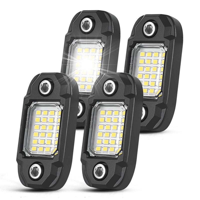 LY8 4 Pods White Rock Lights 24 LEDs Chips Waterproof Neon Trail Rig Lamp Underglow Light for Car Truck Motorcycle SUV ATV UTV White - Image 3