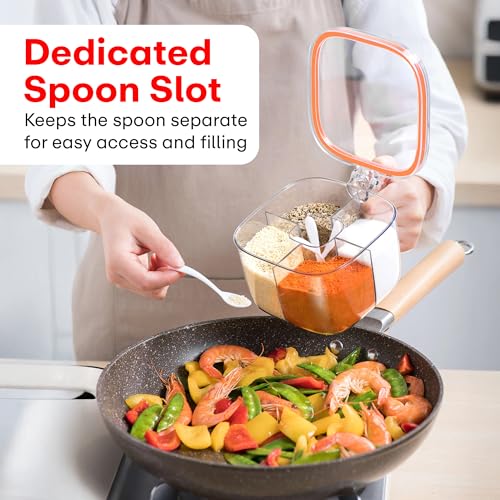 PRIME PICK Spice Mate Masala Box 4 Compartment Airtight Seasoning Organizer Transparent Kitchen Storage Container with Lid Spoon and Handle Salt Sugar Pickle Spice Holder - Image 2