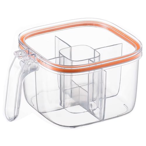 PRIME PICK Spice Mate Masala Box 4 Compartment Airtight Seasoning Organizer Transparent Kitchen Storage Container with Lid Spoon and Handle Salt Sugar Pickle Spice Holder - Image 1