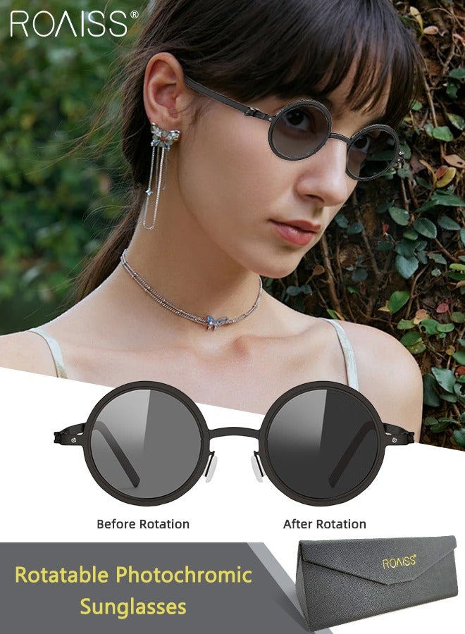 roaiss Rotating Adjustable Polarized Photochromic Sunglasses for Women Men, Retro Punk Round Frame Sun Glasses, UV400 Protection for Driving, Cycling, Hiking, Golf, Fishing - Image 1