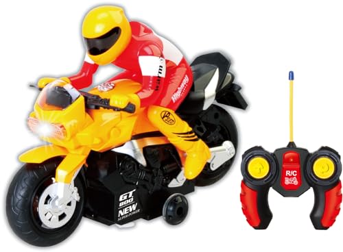 PowerTRC Unleash The Ultimate Racing Thrill 360 Degree Rotate Spinning RC Race Motorcycle Remote Control Race Biker with Dazzling Light and Sound Effect for Kids Yellow - Image 1