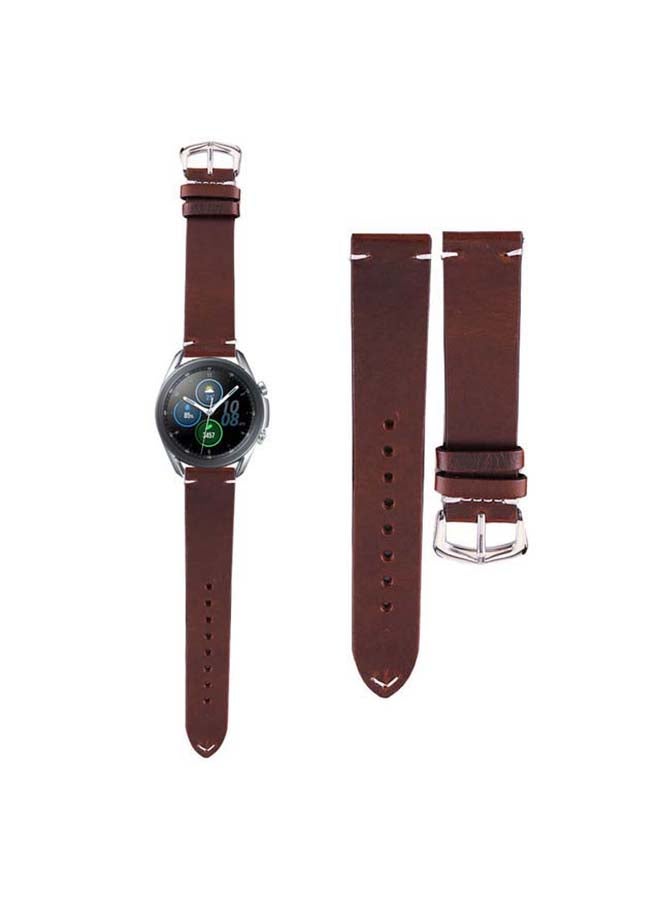 Perfii Genuine Leather Replacement Band for Samsung Galaxy Watch 3 45mm Brown - Image 1