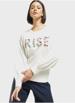 Embroidered Puff Sleeve Sweatshirt