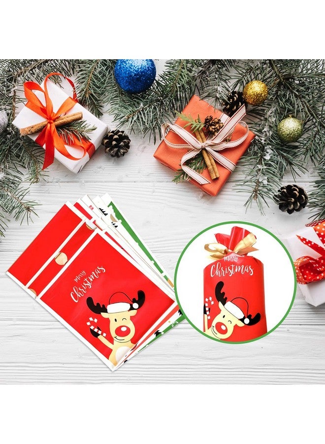 SPADORIVE Christmas Drawstring Gift Bags Small Plastic Candy Bags 9X6 For Treats Goodie Cookies Snack Cute Wrapping Bags With Bowtie For Xmas Party Favor Decoration Supplies Set Of 50 (Medium) - Image 4