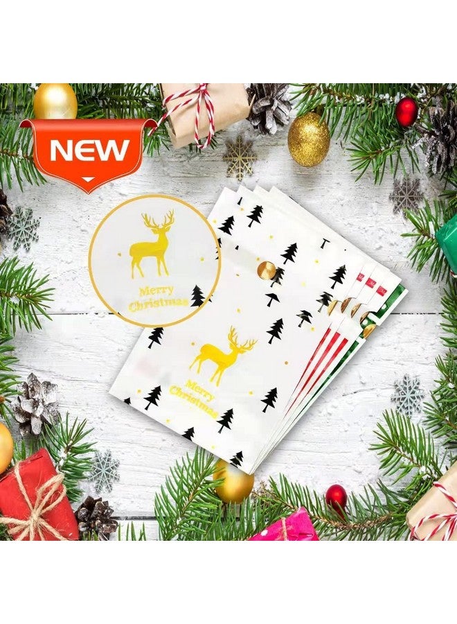 SPADORIVE Christmas Drawstring Gift Bags Small Plastic Candy Bags 9X6 For Treats Goodie Cookies Snack Cute Wrapping Bags With Bowtie For Xmas Party Favor Decoration Supplies Set Of 50 (Medium) - Image 5