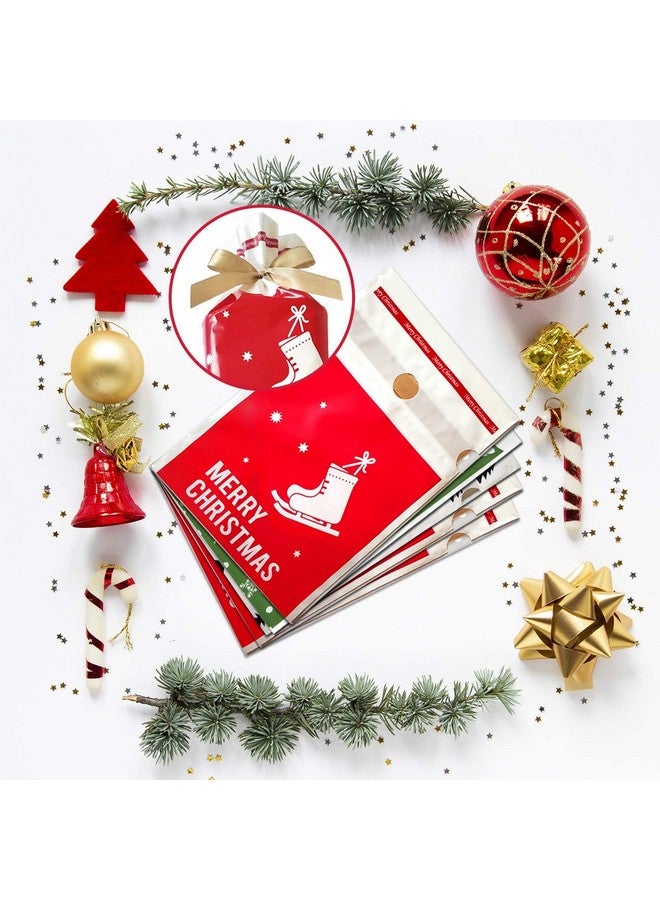 SPADORIVE Christmas Drawstring Gift Bags Small Plastic Candy Bags 9X6 For Treats Goodie Cookies Snack Cute Wrapping Bags With Bowtie For Xmas Party Favor Decoration Supplies Set Of 50 (Medium) - Image 2