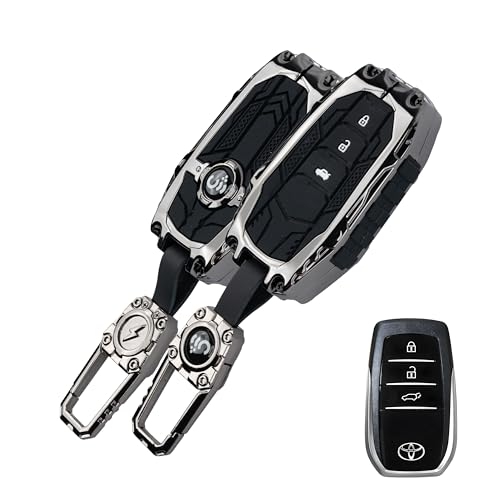 SHOPOFLUX Metal Key Cover Compatible with Toyota Fortuner | Fortuner Legender | Innova Hycross | Invicto 3 Button Smart Key (Metal Silicone Black) - Image 1