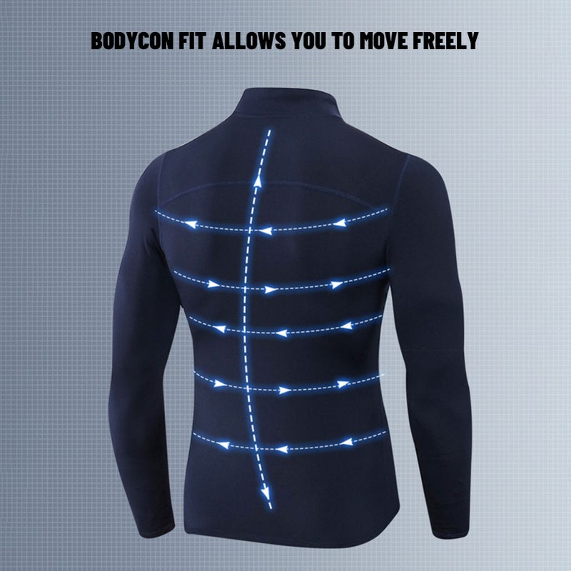 قميض رياضي رجالي من الفليس دافئ ومرن وقصير الجسم بيلعب على الشكل (Bodycon) بكمامة قائمة وأكمام طويلة ومزود بسحابة — ملابس رياضية للركض واللياقة البدنية - Image 4