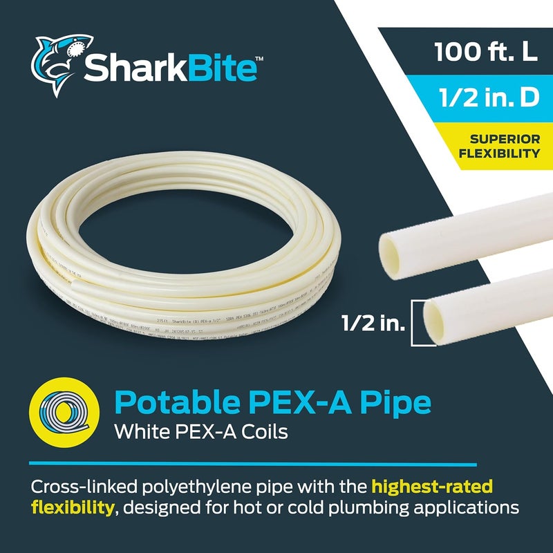 SharkBite أنبوب PEX-A أبيض 1/2 بوصة × 100 قدم، مصنوع في الولايات المتحدة الأمريكية، أنبوب مياه مرن للسباكة، UA60W100 - Image 2