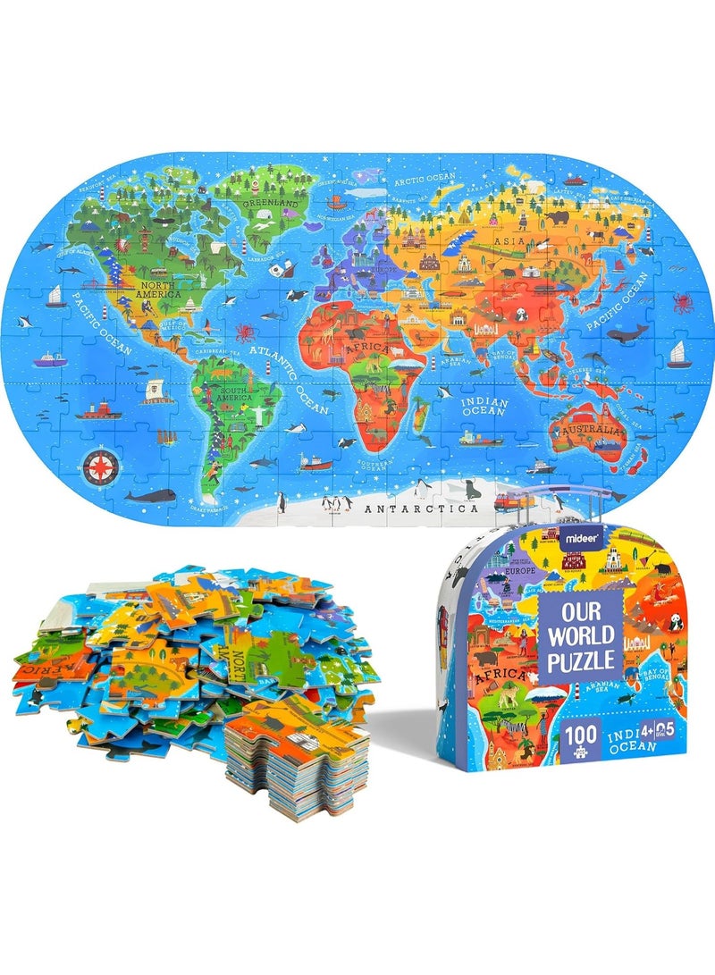 MiDeer 100Pcs Jigsaw Puzzles Kids Ages 4-8, Floor Puzzles for Ages 6-8, Toddler Puzzle for Children, Large Size Puzzle, Hand-held Gift Box, Preschool Games for Boys and Girls - Image 1