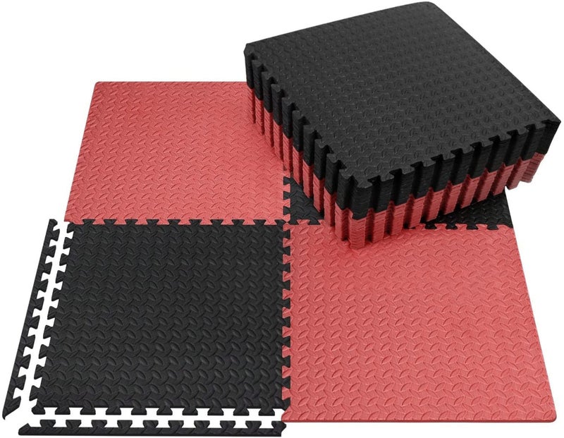 SIGNATRON 9 Tiles - 36 Sq Ft, Exercise Puzzle Gym Mat Interlocking Foam Mats EVA Foam Floor Tiles with Protective Flooring for Gym Equipment Workouts (Red - Black) - Image 1