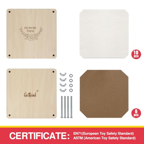 GOTHINK Flower Press Kit - 6 Layers 6 x 6 Inches, Easy to Use, DIY Dried and Preserved Flowers and Leaves, Plants Art & Crafts Wooden Flower Pressing Kit for Adults and Kids - Image 3