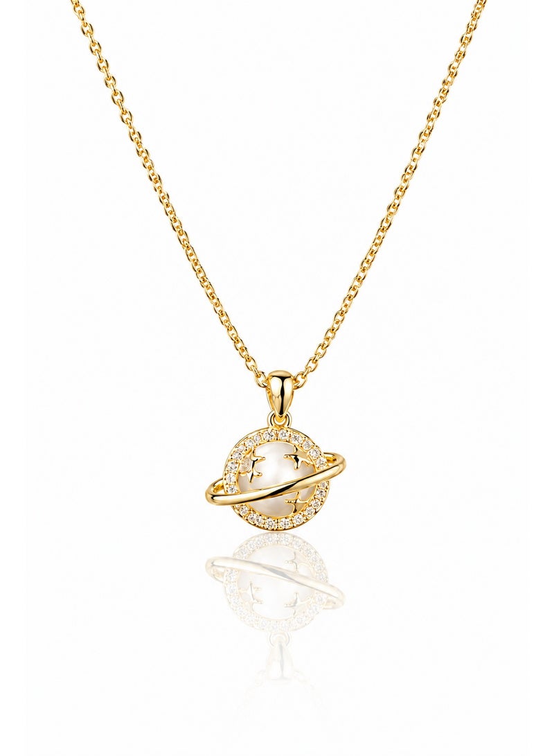 RAFAL Celestial Planet & Heart Pendant Necklace for Women – Elegant Gold-Plated Luxury Dainty Chain, Premium Sophisticated Space Motif Jewelry for Special Occasions, Birthdays & Luxury Gifting - Image 1