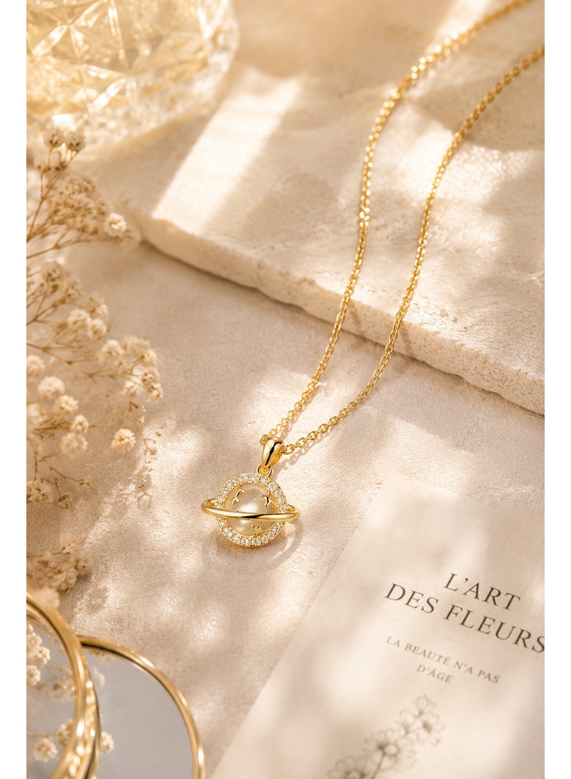 RAFAL Celestial Planet & Heart Pendant Necklace for Women – Elegant Gold-Plated Luxury Dainty Chain, Premium Sophisticated Space Motif Jewelry for Special Occasions, Birthdays & Luxury Gifting - Image 3