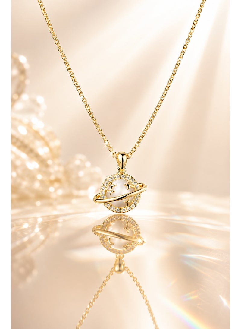 RAFAL Celestial Planet & Heart Pendant Necklace for Women – Elegant Gold-Plated Luxury Dainty Chain, Premium Sophisticated Space Motif Jewelry for Special Occasions, Birthdays & Luxury Gifting - Image 2