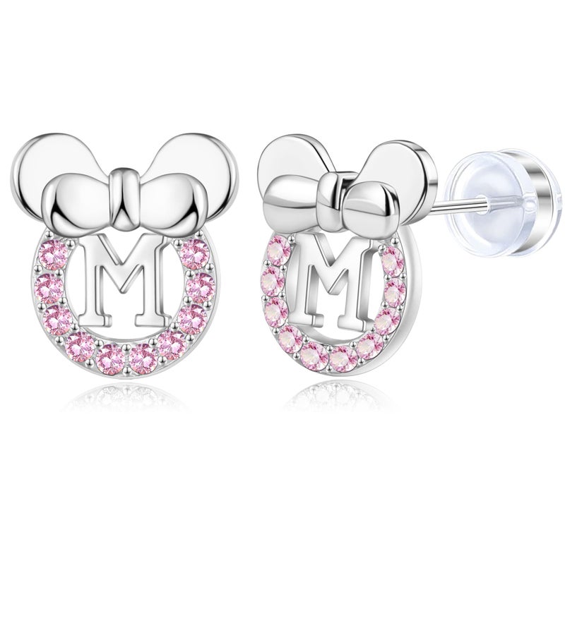 Staligue 14K Gold Plated Sterling Silver Initial Earrings for Women Cubic Zirconia S925 Hypoallergenic Alphabet Letter Earrings (Silver, M) - Image 1