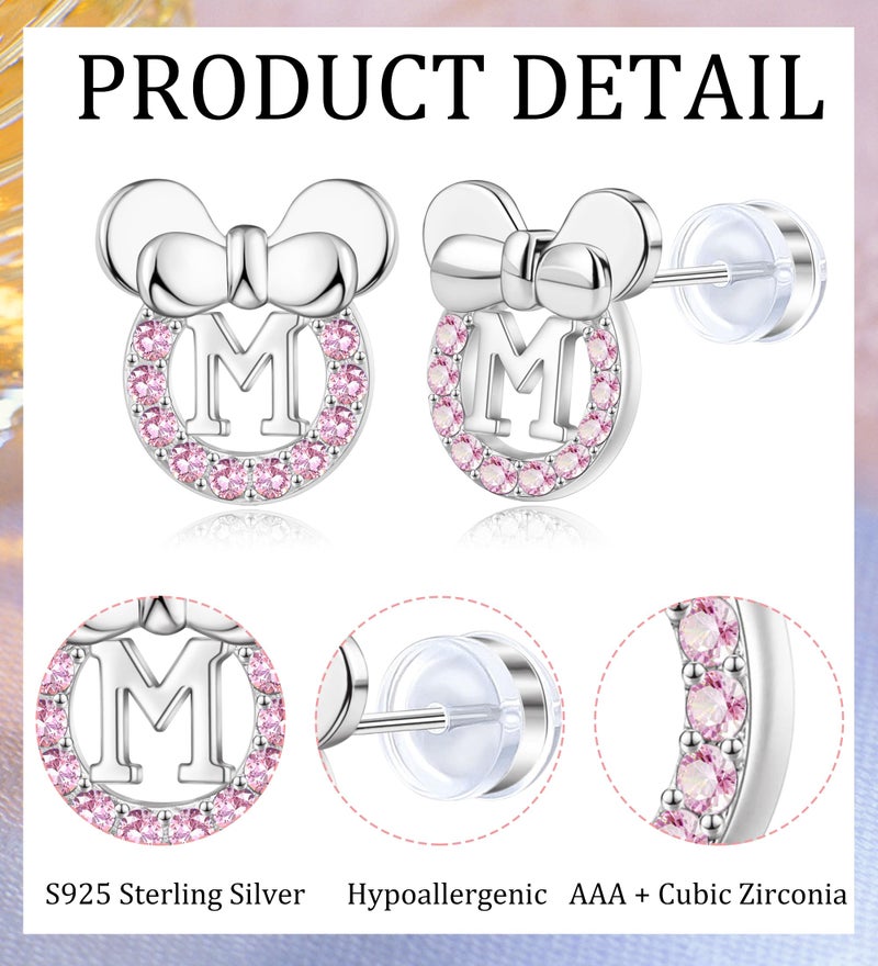Staligue 14K Gold Plated Sterling Silver Initial Earrings for Women Cubic Zirconia S925 Hypoallergenic Alphabet Letter Earrings (Silver, M) - Image 2