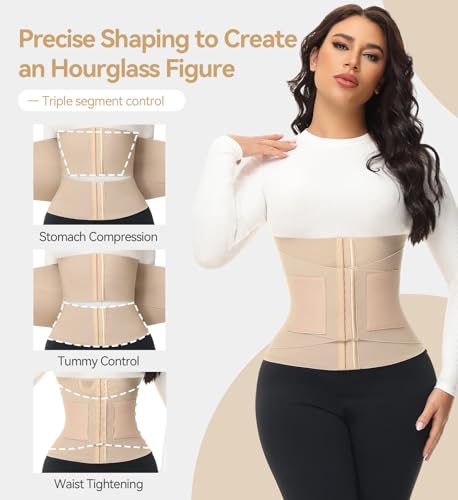 SHAPSHE Waist Trainer for Women Tummy Control Workout Cincher Triple Wrap Belt Postpartum Girdle with Hooks TANMedium - Image 3