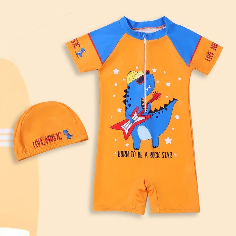 Generic Childrens Swimwear Boys 2025 New Style Hot Spring Childrens Quick-drying Training Swimwear Equipment Yellow dinosaur onesie