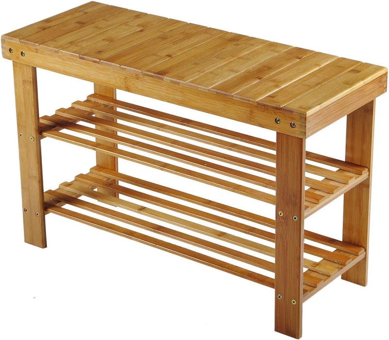 مقعد أحذية هوسيجوي من الخيزران 3 طبقات رف أحذية منظم تخزين رفوف أحذية منظم تخزين مثالي للمدخل غرفة المعيشة الممر 70 × 28 × 45 سم